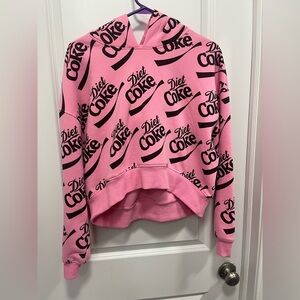 Diet Coke Cropped Pink Women’s Hoodie Size Medium With Black Logos